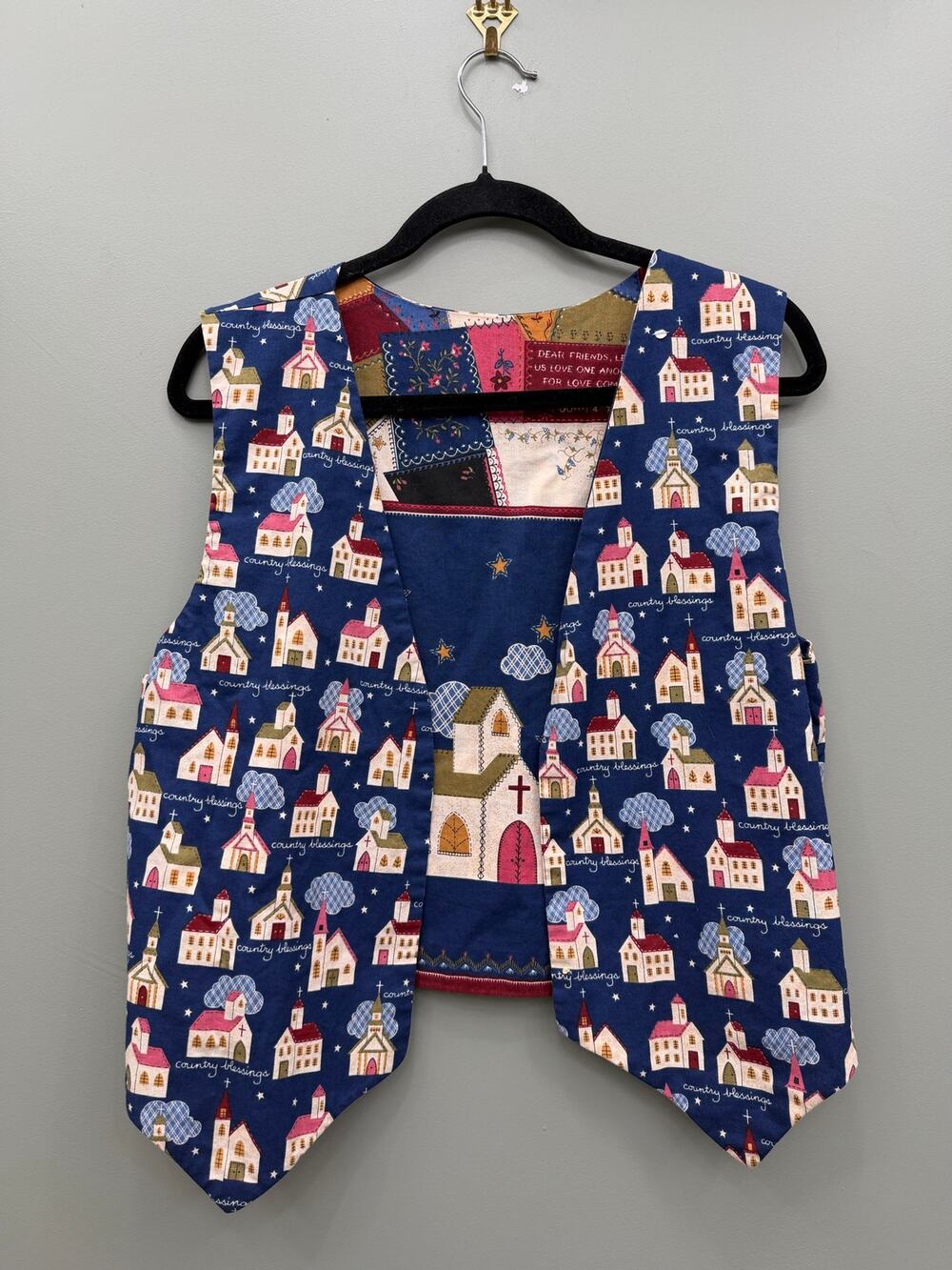Handmade Reversible Church Vest Womens Folk Art Quiltcore Country Blessings